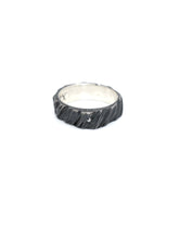 Gaspard Hex Bark Ring - Oxidized Silver Diamond - FALLOW